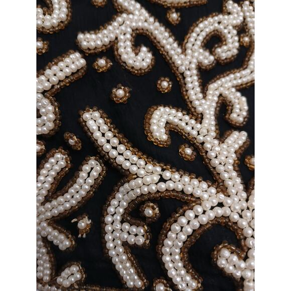 Vintage SILK Jacket Black White Pearls Sz SP Formal Holiday Party Glam Cropped - Picture 12 of 16